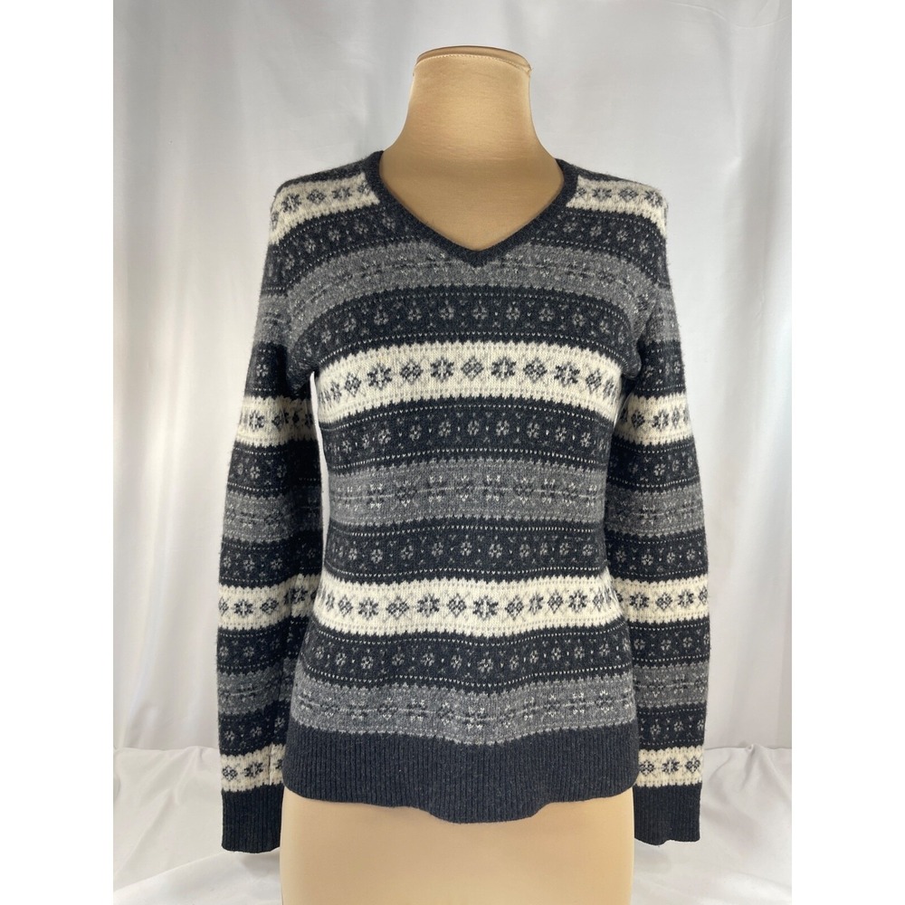 Women's Ralph Lauren Golf Wool SZ Med Wool Sweater Fair Isle Black and Ivory